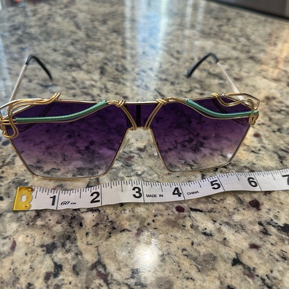 Large Aviator Sunglasses Gold Teal Purple, Artisan Made Unique Festival Unisex - Picture 14 of 15